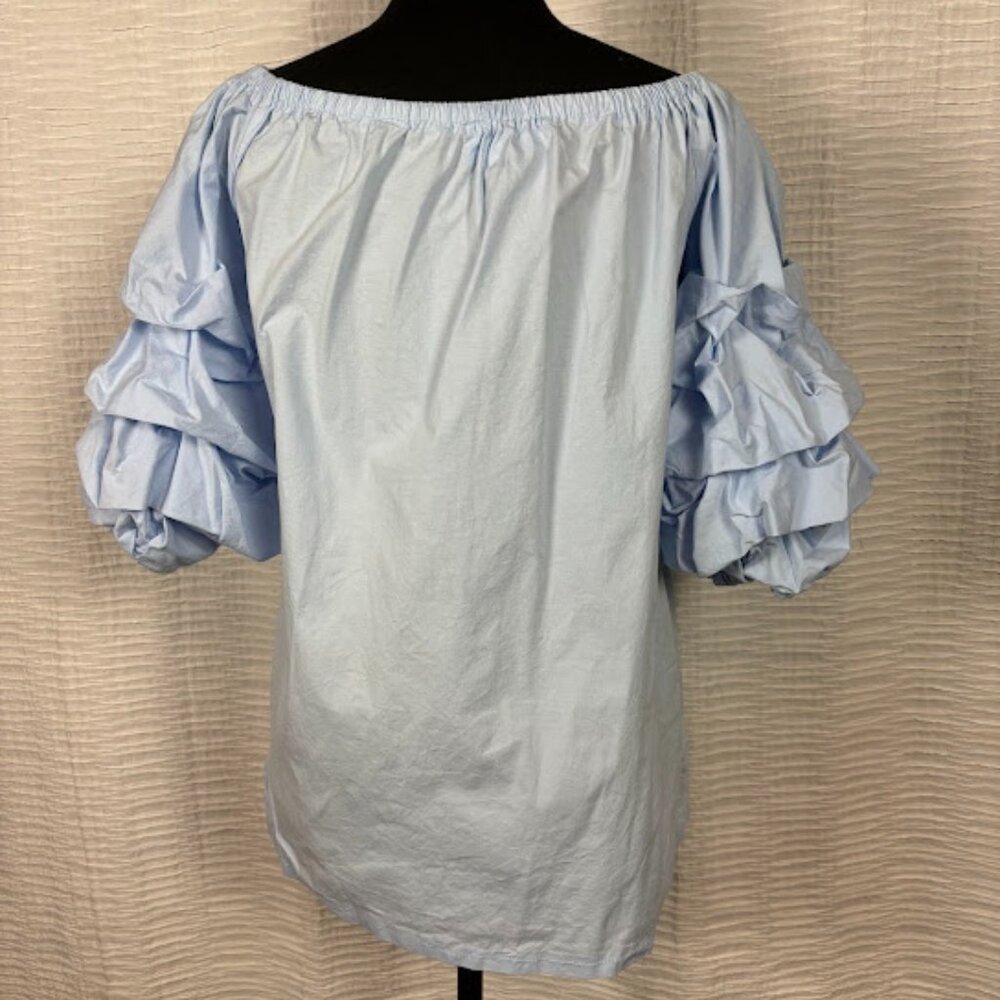 South Main Powder Blue Puff Sleeve Off-The-Shoulder Top